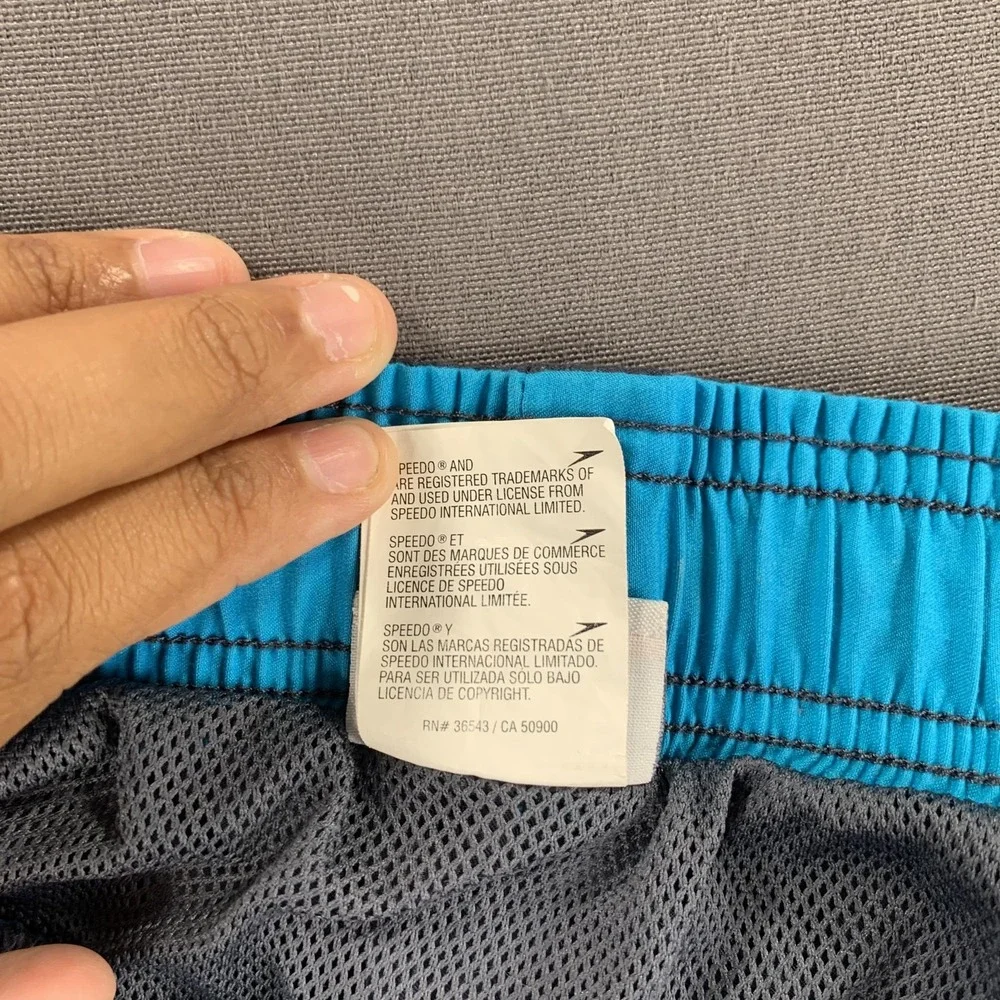 Speedo Swim Trunks Men LG (34in) Gray Blue Mesh Lined‎ Board Shorts Cargo Pocket